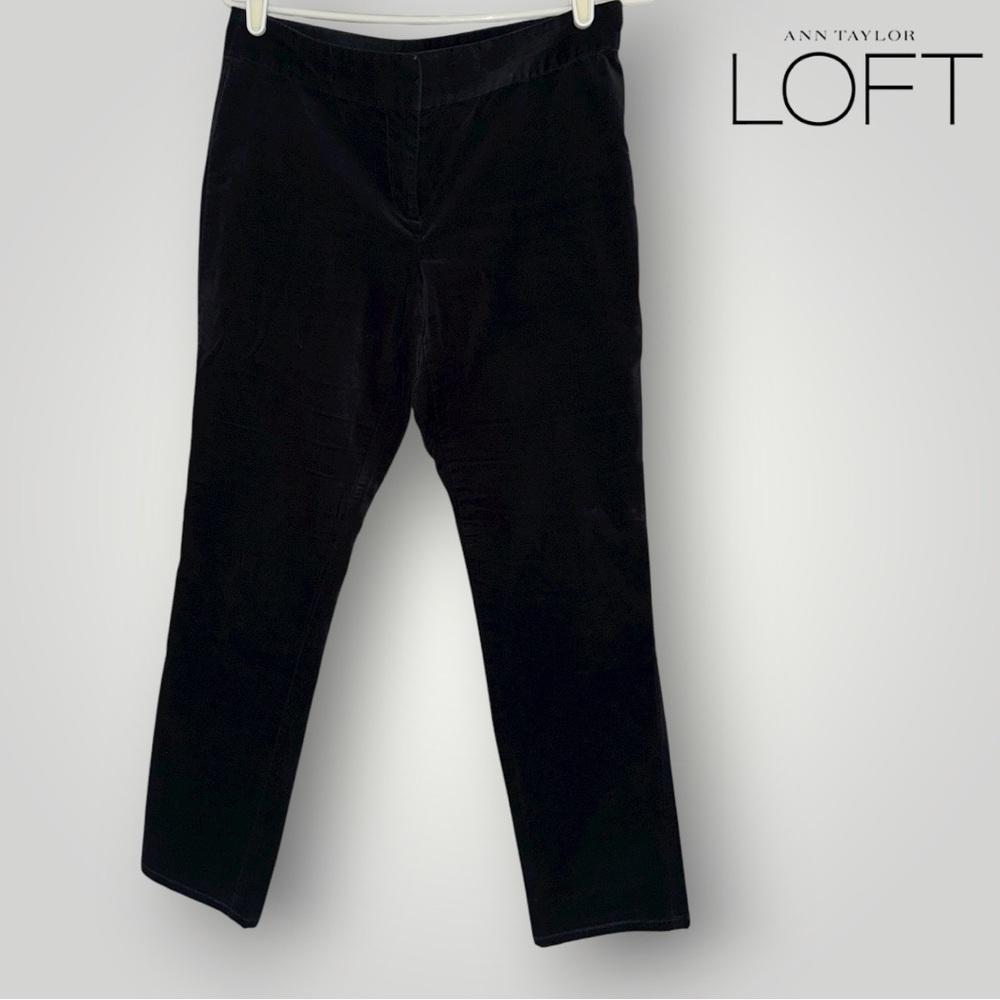 🛍️SALE🛍️ LOFT Elegant Black Velvet Straight Leg Trousers - Picture 2 of 8